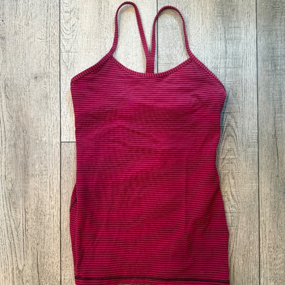 Lululemon Power Y Racerback tank top - fuchsia / deep red stripe  size 6 - Picture 1 of 2